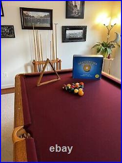 Olhausen 8' Pool Table with Cues Pocket Balls Triangle Cue Stands Leather Cover GD