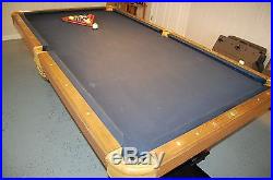 Olhausen 8' Wood 3-Piece Slate Pool/Billiards Table withLeather Pockets-Blue Cloth