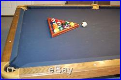 Olhausen 8' Wood 3-Piece Slate Pool/Billiards Table withLeather Pockets-Blue Cloth