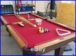 Olhausen Pool Table Set Cues Balls Chalk Triangle Brush and Cue Rack