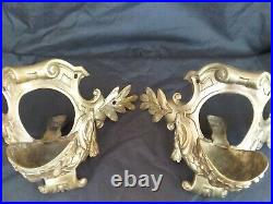 Pair of Antique Ornate Brass Billiard Corner Pockets -Lady Liberty with Leaves