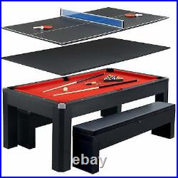 Park Avenue 7-ft Pool Table Combo Set with Benches Red
