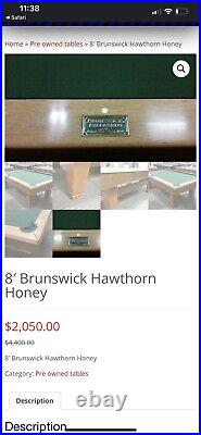 Pool Table 8' Brunswick -slightly Used, 3 Piece Slate, Rack & Cue Sticks&balls