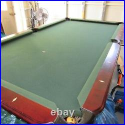 Pool Table 8 Foot Cherry Wood with Balls and Cue Stick Excellent Seldom Used