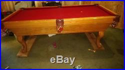 Pool Table 8ft Oak Claw foot Connelly includes Balls, Cues, matching Standing Rack