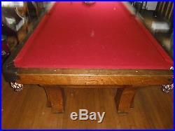 Pool Table 9 Ft by 5 Ft Antique Billiards Cue Sticks Saunier Wilheim Oak Veneer