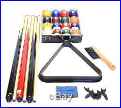 Pool Table Billiard Accessory Kit Cues Ball Triangle Rack Brush Chalk Bridge