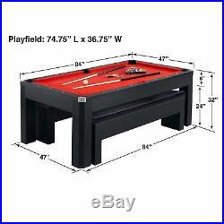 Pool Table Billiard Kit with Tennis Tabletop And Dining Top Two Storage Benches