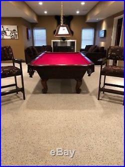 Pool Table Package 9x5 Dark Cherry table withclaw legs, 2 Chairs, and 1 Light