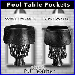 Pool Table Pockets, Leatherette Billiard Pockets Set of Black-Diamond