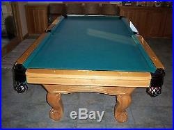 Pool table with cues, cue racks, balls, chaulk, granny