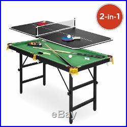 Portable Folding Mini Kids 2-in-1 Ping Pong Billiards Pool Table Set Arcade Game