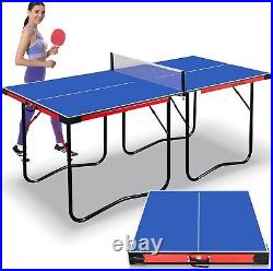 Portable Ping Pong Table Set with Net, Clipper, Post- 6' x 3' Foldable Space Blue