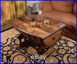 Reclaimed Whiskey Half Barrel Table With Solid Top