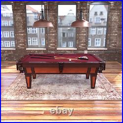 Reno 7.5T Pool Table with Dark Cherry Finish and Wine Colored Cloth, Accuslate