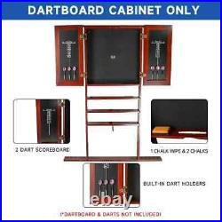 Solid Wood Billiard & Dart Cabinet Set Cue Rack Dartboard Scoreboards Mahogany