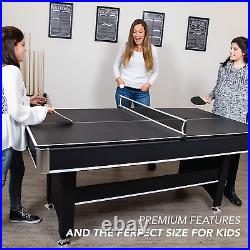 Sports 6-Ft Pool Table with Table Tennis Top Black with Red Felt