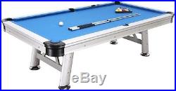 THE FLORIDA 7 FOOT ALL WEATHER OUTDOOR POOL TABLE SILVER withBLUE CLOTH & ACCS
