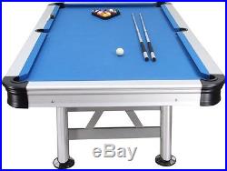 THE FLORIDA 7 FOOT ALL WEATHER OUTDOOR POOL TABLE SILVER withBLUE CLOTH & ACCS