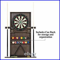 Tan Billiard Pool Table + Dartboard and Cabinet + Cue Rack with All Accessories