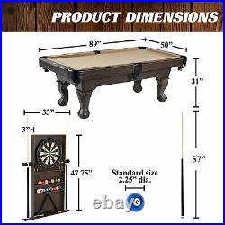 Tan Billiard Pool Table + Dartboard and Cabinet + Cue Rack with All Accessories