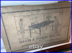 VTG 1920 ANTIQUE OAK POOL TABLE BILLIARDS MASON PARKER TOYS MINI COMPLETE w BOX