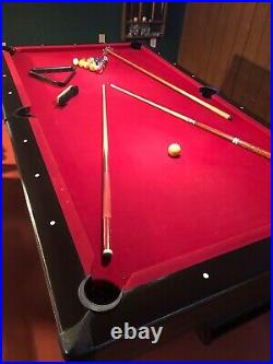 Vintage 8 Pool Table Red (3) Slate Cues Rack Balls LOCAL PICK-UP ONLY NY