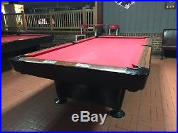 Vintage Brunswick 9 Gold Crown Pool Table Powder Coated Black Red Felted