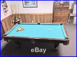 Vintage Brunswick Billiards Pool Table 7' Slate withsticks, stand, balls, more