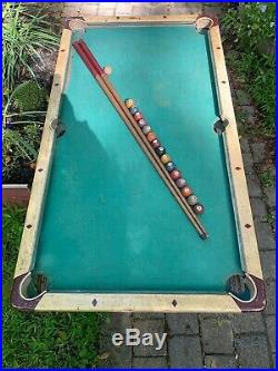 Vintage Burrowes Folding Wood Mini Pool Table withCues Sticks & 15 Original Balls