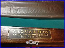 Vintage V. Loria & Son Bowling and Billiard Pool Table New York City 9 Feet