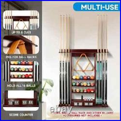 Wall Mounted Pool Cue Rack with Score Counter Solid Mahogany Wood 8 Cue Capacity