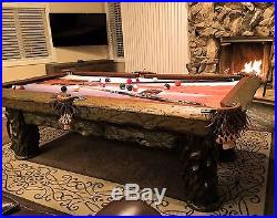 Wilderness 8' Hand-Crafted Rustic Log Pool Table Billiard for Log Home / Cabin